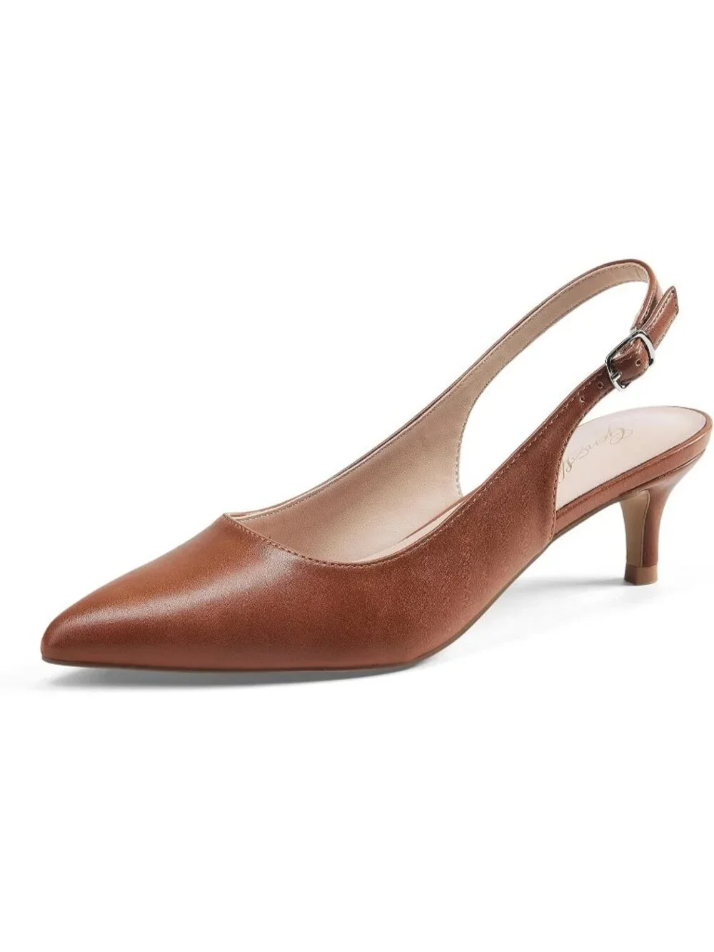 Women's Brown Slingback Pump Pointed Closed Toe Elegant Low Kitten Heel Shoes